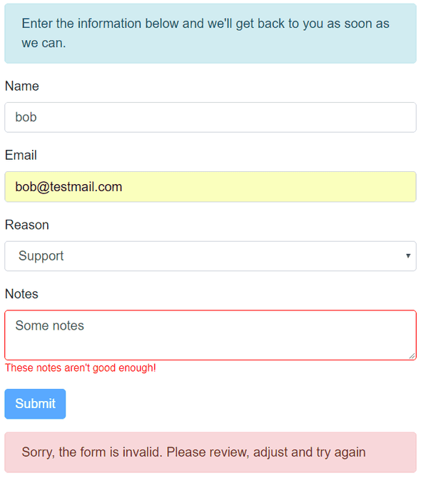 Submitted Contact Us Form Error